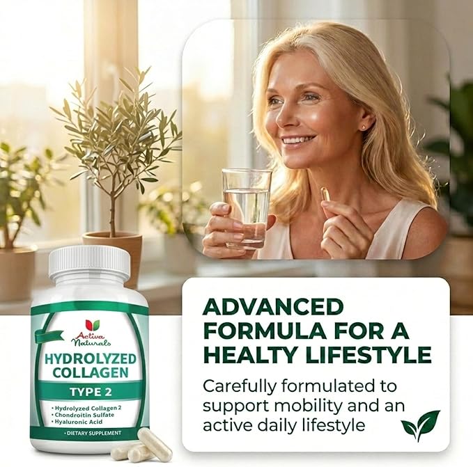 Collagen Type 2 Hydrolyzed Supplement with Chondroitin and Hyaluronic, for Healthy Hair, Skin, and Nails, No Fillers, Additives, and No Artificial Colors - 120 Vegetarian Capsules