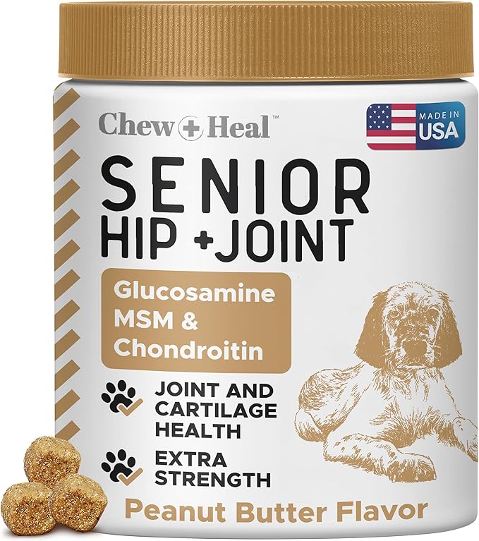 Glucosamine for Dogs Hip and Joint Supplement - 60 Soft Chews for Senior Dogs with Glucosamine, Chondroitin, MSM, and Omegas - For Mobility, Cartilage, and Joint Health - Peanut Butter Flavor