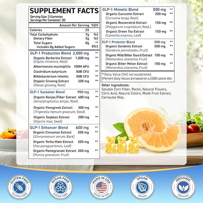 GLP-1, GLP-1 Supplement for Women & Men | 17-in-1 Scientific Formula GLP1 Gummies with Berberine, Akkermansia for Nutrient Absorption, Metabolism Digestion & Gut, No Stomach Discomfort, 90 Gummies