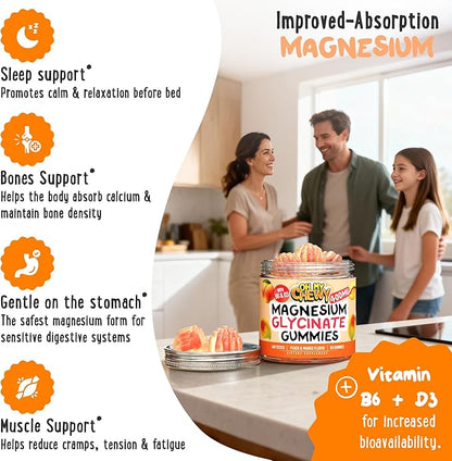 Center-Filled Magnesium Glycinate Gummies 400MG - High Absorption for Kids, Teens & Adults - Supplement for Sleep, Calm & Muscle Relaxation with B6 & D3 - Gluten Free & Vegan Friendly - 60 Count