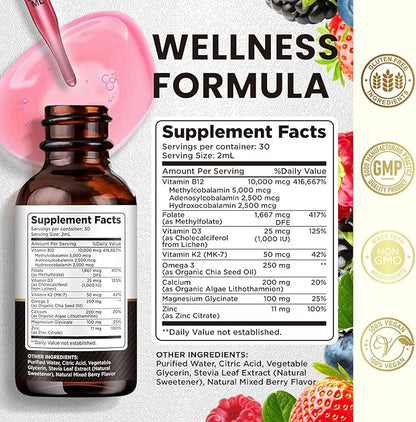 Vitamin B12 Complex 10000 mcg | Vegan Triple Liquid B-12 Drops Sublingual Supplement | Methylcobalamin & Adenosylcobalamin & Hydroxo Blend for Long-Lasting Energy and Healthy Metabolism Berry Flavor