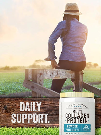 Carlyle Multi Collagen Protein Powder | Type I, II, III, V & X | 9 Oz | Peptides Premium Blend | Unflavored | for Women and Men | Non-GMO and Gluten Free | 25 Servings | by Herbage Farmstead
