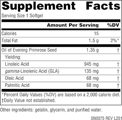 Source Naturals Evening Primrose Oil - Hexane-Free - 1350mg - GLA Yield: 135 mg - Cold-Pressed - 60 Softgels