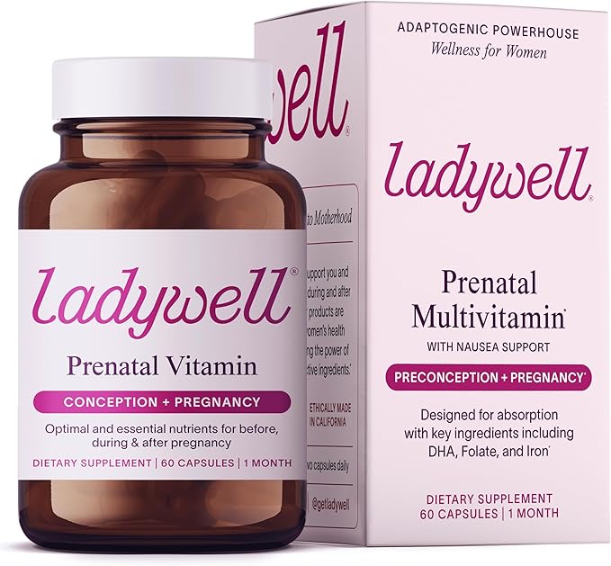 Ladywell Prenatal Multivitamin | Conception, Pregnancy & Postpartum | Key Ingredients Including DHA, Folate & Iron | Expertly-Formulated & Tested | Designed for Absorption with Nausea Support, 60 Ct