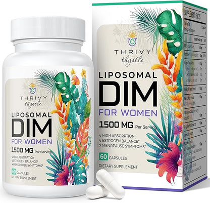 Liposomal DIM 400 mg - Hormone Balance, Estrogen Support for Women, DIM Supplement with Vitamin E, Evening Primrose, Black Cohosh, Omega-3 Fatty Acids (60 Capsules)