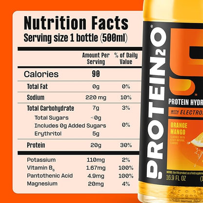 Protein2o Hydration Drink - 2-in-1 Liquid Clear Whey Protein Isolate and Electrolyte Drink - 20g Protein, Vitamins B5, B6 - Post-Workout Recovery - 16.9 Fl Oz - 12 Count Variety Pack