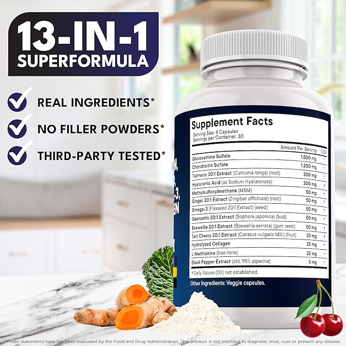 Glucosamine Chondroitin, MSM, Turmeric Curcumin, Collagen, Hyaluronic Acid, Omega 3 – Health Supplement for Men & Women – 360 Count