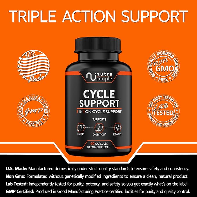 Cycle Support Supplement for Men & Women - Natural Liver Cleanse Detox & Repair - Gut Health & Kidney Support with Milk Thistle, Beet Root, Dandelion, Choline, Artichoke Extract - 60 Capsules