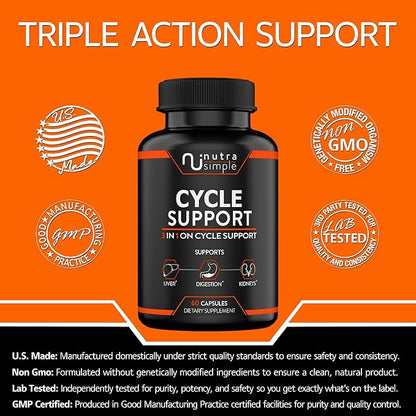 Cycle Support Supplement for Men & Women - Natural Liver Cleanse Detox & Repair - Gut Health & Kidney Support with Milk Thistle, Beet Root, Dandelion, Choline, Artichoke Extract - 60 Capsules