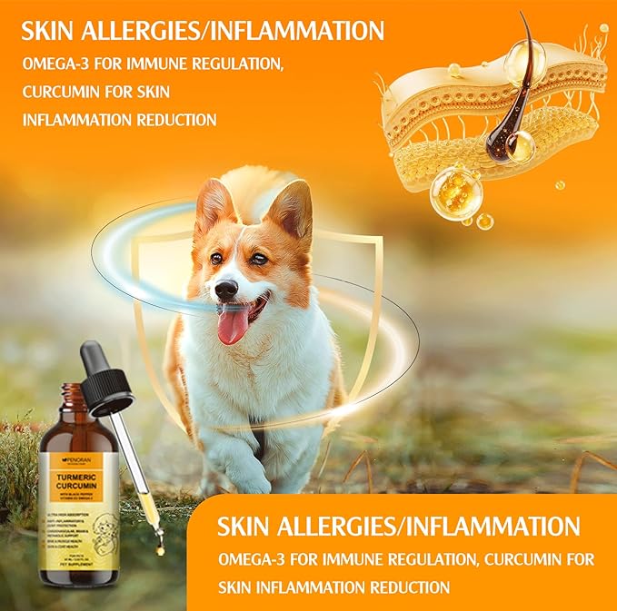 Turmeric Curcumin Drops for Dog & Senior Dogs: Anti-inflammatory Pain Relief, Eliminates Joint Pain, Improve Joint Mobility,Brain, Liver, Bone, Muscle, Skin&Coat - Liquid Absorb Better