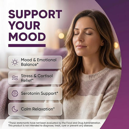 AuraZen Mood Support Saffron Gummies L-Theanine Ashwagandha Rhodiola St John's Wort Lions Mane GABA Vitamin D Magnesium Supplement | Calm Vegan Plant-Based Herbal Gummy By Clean Nutra