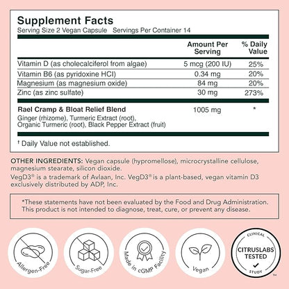 Rael PMS Supplement, Hormone Balance for Women, Relief from Menstrual Cramps with Turmeric, Ginger, Magnesium (28 Capsules)