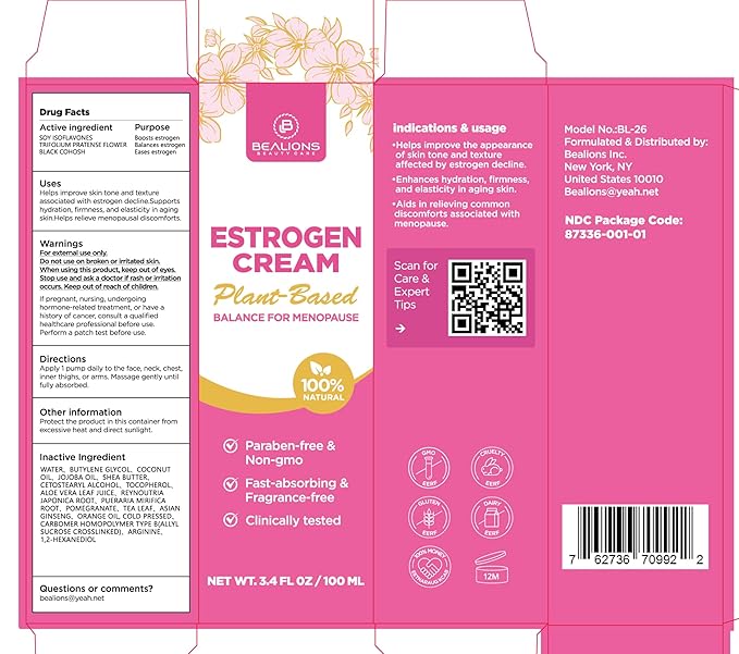 Estrogen Cream For Women Menopause Relief: Natural Phyto-estrogens Cream for Mature Skin - Hormone Balance & Skin Firmness (3.4 Fl Oz)