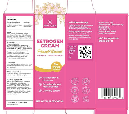 Estrogen Cream For Women Menopause Relief: Natural Phyto-estrogens Cream for Mature Skin - Hormone Balance & Skin Firmness (3.4 Fl Oz)
