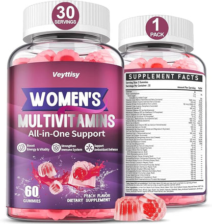 Methylated Multivitamin Gummy for Women - Womens Multivitamin Gummies with Vitamins A C D E, Methylated Folate, Biotin, B Complex, Iron, CoQ10, Inositol - Multi Vitamins for Women 60 Count
