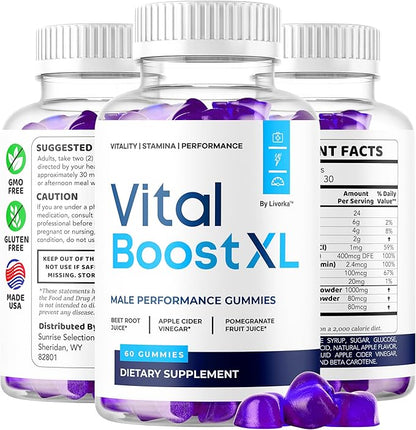 (3 Pack) Vital Boost XL Gummies - Official VitalBoost XL Gummys For Men Premium Natural Ingredients - Maximum Strength, Advanced Formula Support For Overall Health & Wellness, 180 Gummies For 3 Months