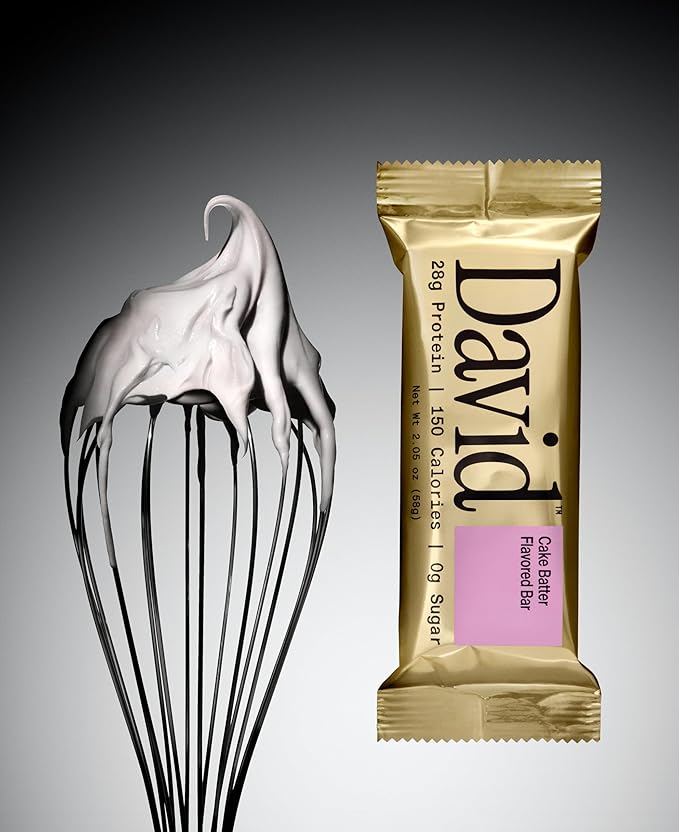David Protein Bar, Cake Batter, 24 Protein Bars | 28g of Protein | 150 Calories | 0g of Sugar - High Protein, Low Carb, Gluten Free Protein Bar, Pack of 24