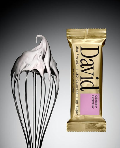 David Protein Bar, Cake Batter, 24 Protein Bars | 28g of Protein | 150 Calories | 0g of Sugar - High Protein, Low Carb, Gluten Free Protein Bar, Pack of 24