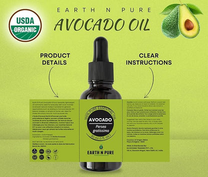 Earth N Pure Avocado Oil Cold Pressed, Natural and Therapeutic Grade for Hair and Skin - 50 ml