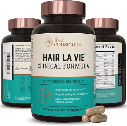 Hair La Vie Live Conscious Clinical Formula Hair Growth Vitamins for Women and Men w/Biotin, Collagen & Saw Palmetto (Pack of 1)