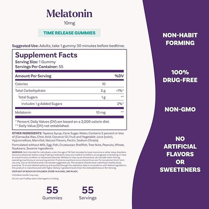 Natrol 10 mg Melatonin Gummies,Time Release Sleep Gummies for Adults,Minimize Wake Ups,Strawberry-Flavored,55 Day Supply,55 Count (Pack of 2)
