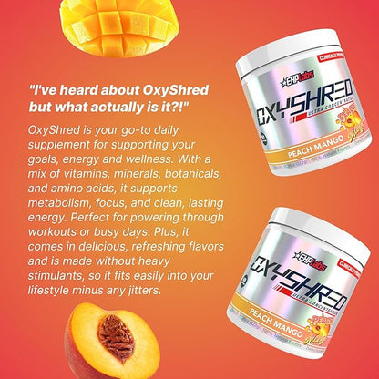 EHP Labs OxyShred Pre Workout Powder - Preworkout Powder with L Glutamine & Acetyl L Carnitine, Energy Boost Drink - Peach Mango, 60 Servings