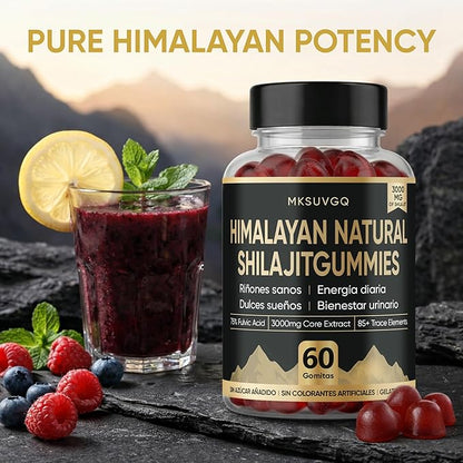 Himalayan Shilajit Gummies, 3000mg High-Potency Fulvic Acid, Supports Healthy Kidney Function, Energy & Vitality for Men, Sleep & Focus, Sugar-Free, 60 Gummies