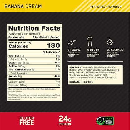 Optimum Nutrition Gold Standard 100% Whey Protein Powder, Banana Cream, 5 Pound (Packaging May Vary)