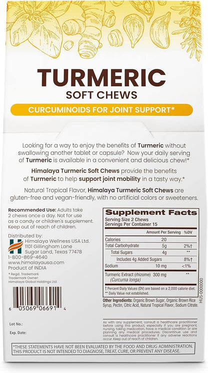 Himalaya Turmeric Chews with Curcumin for Healthy Joint Support, and Optimum Flexibility & Mobility, 300 mg of Extracts per Serving, 30 Soft Chews, 15 Day Supply