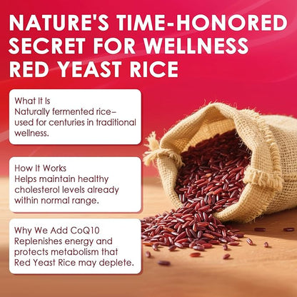 Red Yeast Rice Gummies 600mg & CoQ10 200mg for Adult, 12-in-1 High Absorption Coenzyme Q10 Supplement Plus Omega 3, PQQ, Astaxanthin, Methyl B12, Support Brain, Energy, Immunity, Antioxidant, 60Cts