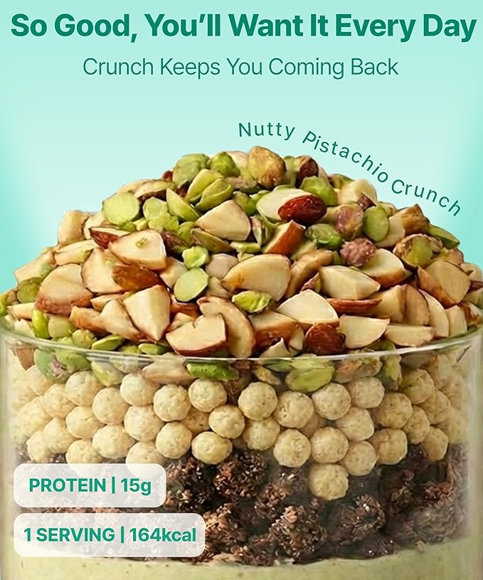 Pistachio Cookie Crunch Protein Shake, 15 g Protein & High Fiber, Low Sugar, Keto-Friendly Meal Replacement with Roasted Pistachio Pieces & Chocolate Cookie Crunch (7 Packs, 1.41 oz Each)