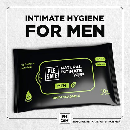 Pee Safe Intimate Wipes for Men, Biodegradable, pH balanced - 40 Wipes (Pack of 4)