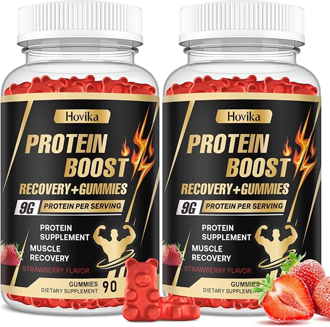 Whey Protein Gummies, 9g Protein per Serving, Easy to Take Snacks for Men & Women, Recovery + Supplement Gummies for Protein Boost, Muscle, Energy Support, Strawberry Flavor, 180 Gummies