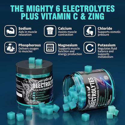 VIFSSG Electrolytes Gummies No Sugar, 120 Chewable Electrolyte Gummies with 6 Electrolytes for Runners and Endurance Sports, Refreshing Blue Raspberry, Hydration Electrolyte Chews, 1 Pack