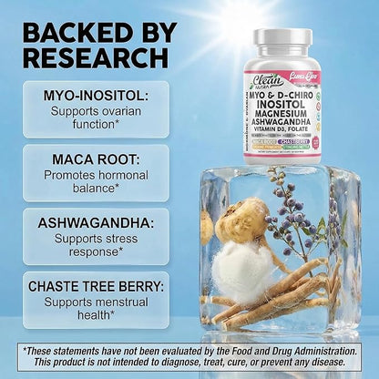Myo Inositol D Chiro Inositol Supplement for Women - Hormone Balance with Magnesium Ashwagandha Vitamin D3 Folate Maca Root Chasteberry Evening Primrose | Ovarian Support Capsules 120 Count