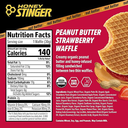 Honey Stinger Organic Peanut Butter Energy Waffle Variety Pack of 18, 6 Pack Each of Peanut Butter, PB Chocolate and PB Strawberry, Nutritious Stroopwafel Snack for Exercise, Endurance and Performance