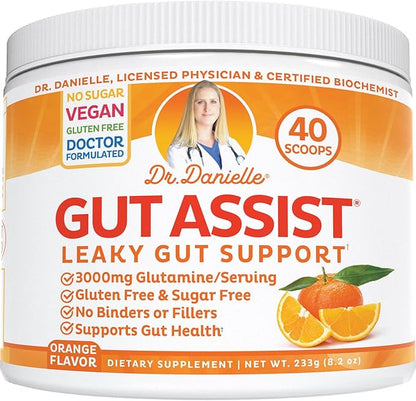 Leaky Gut Support Powder | L-Glutamine Gut Lining Formula | Gut Assist by Dr. Danielle, Orange Flavor