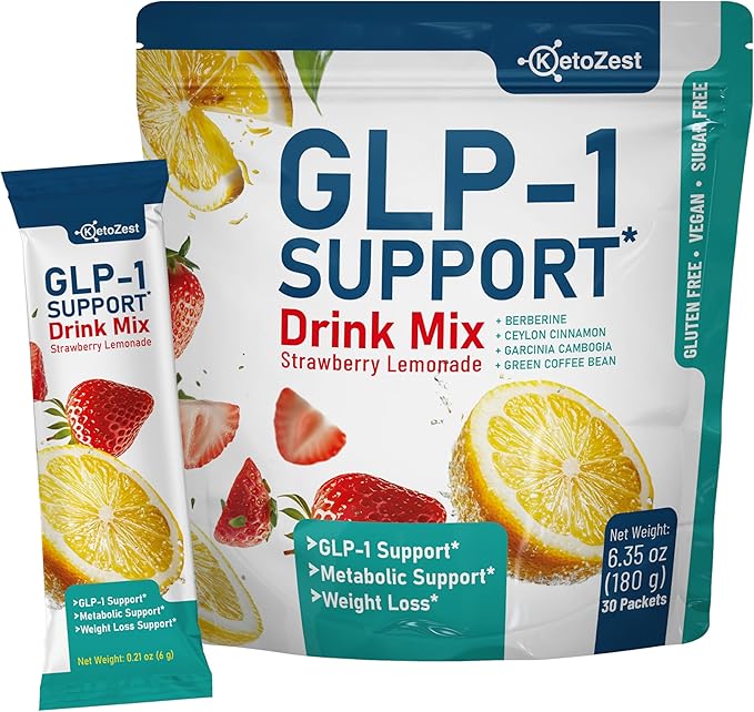 GLP-1 Support Drink Mix Powder - Women Men Weight Loss Support - GLP1 Support Prebiotic Fiber Supplement - Daily Natural Metabolism & Fat Burn Support - Reduce Bloating Gut