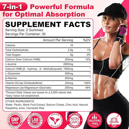 2 Pack HMB and Leucine Gummies, HMB & Leucine Amino Acid for Muscle Growth, Muscle Relief, HMB Supplements for Men & Women, Vegan, Non-GMO, Raspberry Flavor, 120 Count