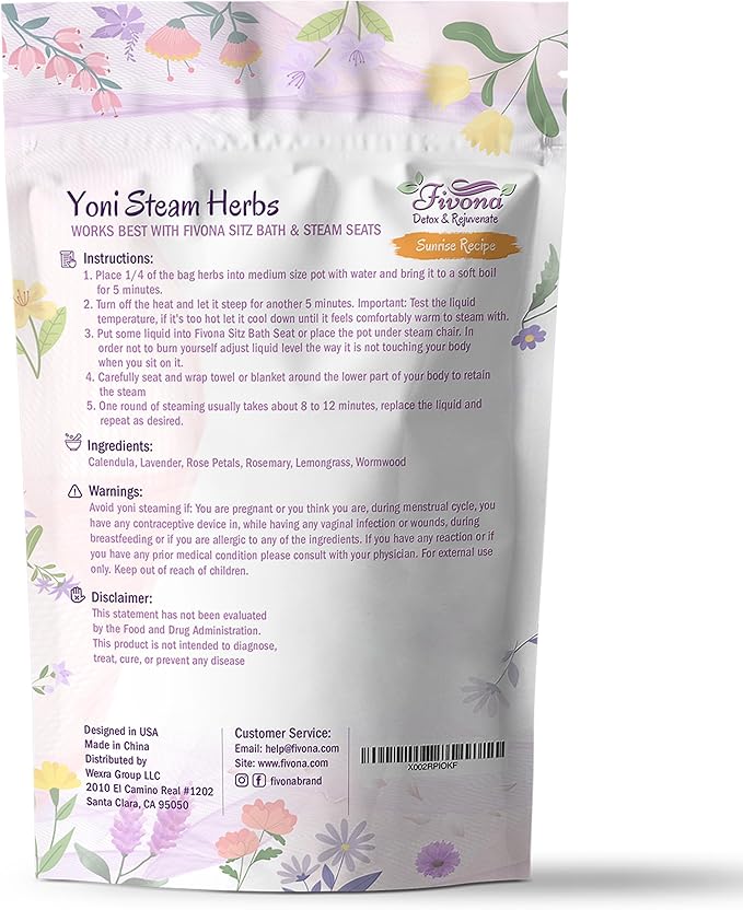 Fivona Yoni Steam Kit 2-in-1 Seat with V Steaming Herbs Sunrise Recipe for Detox, Cleansing, PH Balance and Odor Control