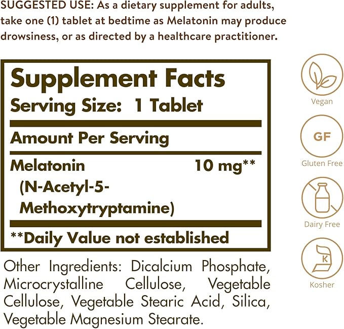 Solgar Melatonin 10 mg Clinically Studied Ingredient, Helps Promote Relaxation & Sleep, Suitable for Vegans, 60 Tablets
