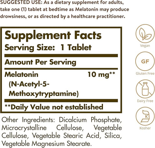 Solgar Melatonin 10 mg Clinically Studied Ingredient, Helps Promote Relaxation & Sleep, Suitable for Vegans, 60 Tablets