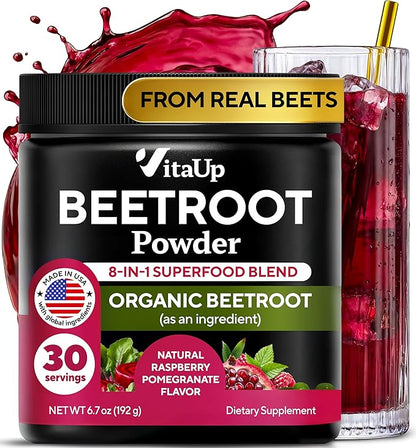 VitaUp Beet Root Powder 8 in 1 – USA Made Beets Powder Supplements with Grape Seed, Hawthorn, Coq10 – with Organic Beetroot for Energy & Circulation Support – Non-GMO, 30 Serving