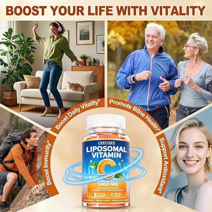 Liposomal Vitamin C Gummy for Adults: Organic Chewable Extra Strength Vitamin C and Zinc Gummies Plus Zinc D3 Elderberry Echinacea - Natural Orange Flavor Sugar Free Immune Support(120Count)