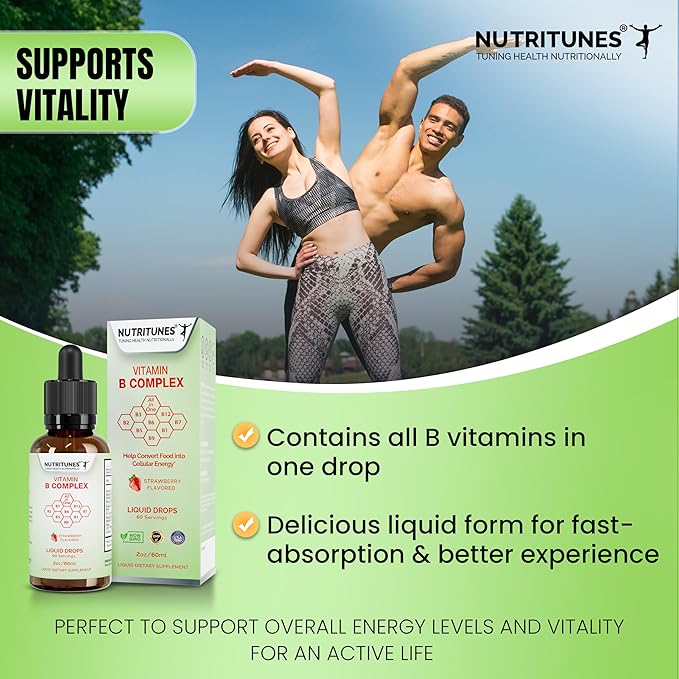 Liquid Vitamin B Complex – High-Potency and Complete B-Vitamin Drops for Energy, Metabolism, and Immune Support – Strawberry Flavored, Non-GMO, Sugar-Free – 60 Servings (2oz)