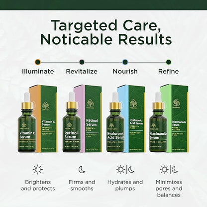 Tree of Life Beauty Facial Skin Care Set, Brightening, Firming & Hydrating Face Serums for Sensitive Skin - Niacinamide, Vitamin C, Retinol & Hyaluronic Acid, Dermatologist Tested, 1 Fl Oz (Pack of 4)