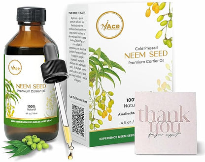 My Ace Neem Seed Carrier Oil | 100% Pure & Natural Cold Pressed Unrefined Neem Oil for Hair Growth, Skin & Face Care, Scalp Treatment, Body Massage & Aromatherapy – 4 fl oz
