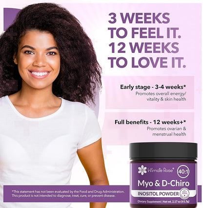 Intimate Rose Inositol Supplement for Women Powder - Myo-inositol & D-Chiro Inositol Powder - Hormonal Balance & Healthy Ovarian Function Support for Women - Ideal 40:1 Ratio - Made in USA