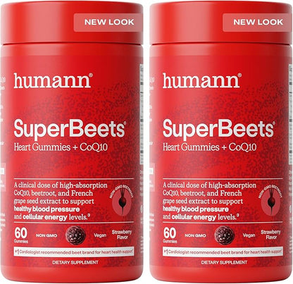 Humann SuperBeets Heart Gummies Advanced - CoQ10 150 mg Plus Beet Root Powder & Grape Seed Extract, 120 Count