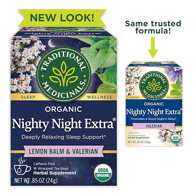 Traditional Medicinals Tea, Organic Nighty Night Extra, Promotes a Good Night's Sleep, 16 Tea Bags (Pack of 2)